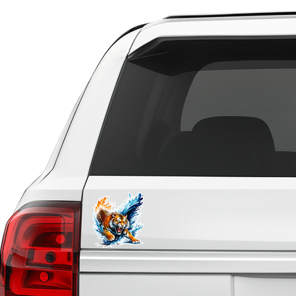 Smeeps Roaring Tiger Vinyl Sticker – 11.43 × 10.42 cm (4.5 × 4.1 Inch) Waterproof Animal Bike Decal for Helmet, Motorcycle, Car & Laptop | Fire and Water Tiger Design | Pack of 1