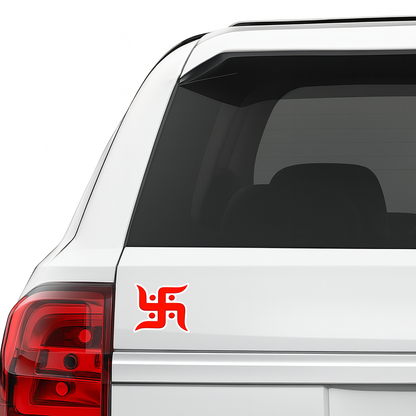 Smeeps Hindu Swastik Sticker – 10.16 × 8.89 cm (4 × 3.5 Inch) Premium Vinyl Decal | Red Religious Auspicious Symbol Design | Waterproof UV Resistant Wash Proof | Pack of 1