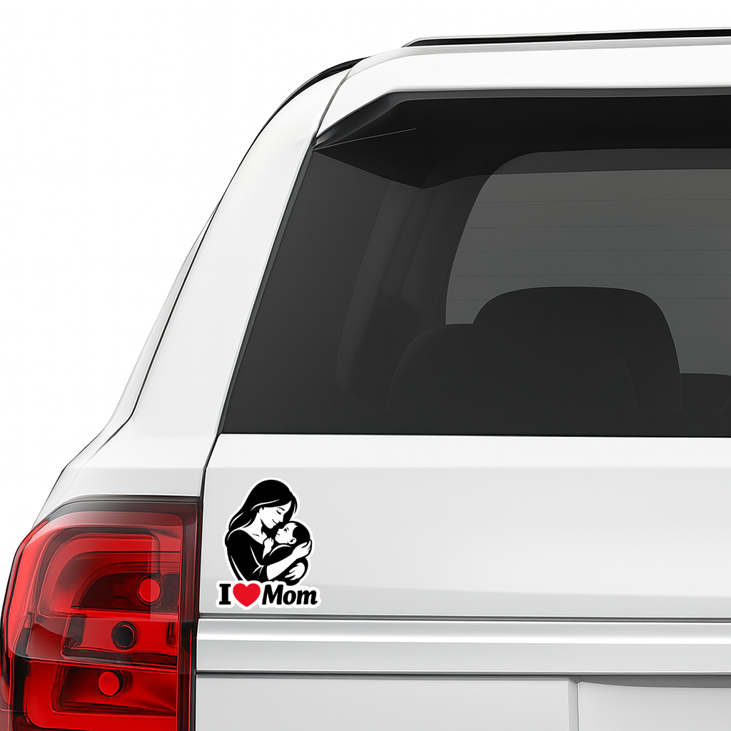 Smeeps I Love Mom Vinyl Sticker – 12.7 × 10.16 cm (5 × 4 Inch) Waterproof Mother Love Sticker | UV Resistant Mom & Baby Car Decal for Car, Bike, Laptop, Helmet & Wall | Pack of 1