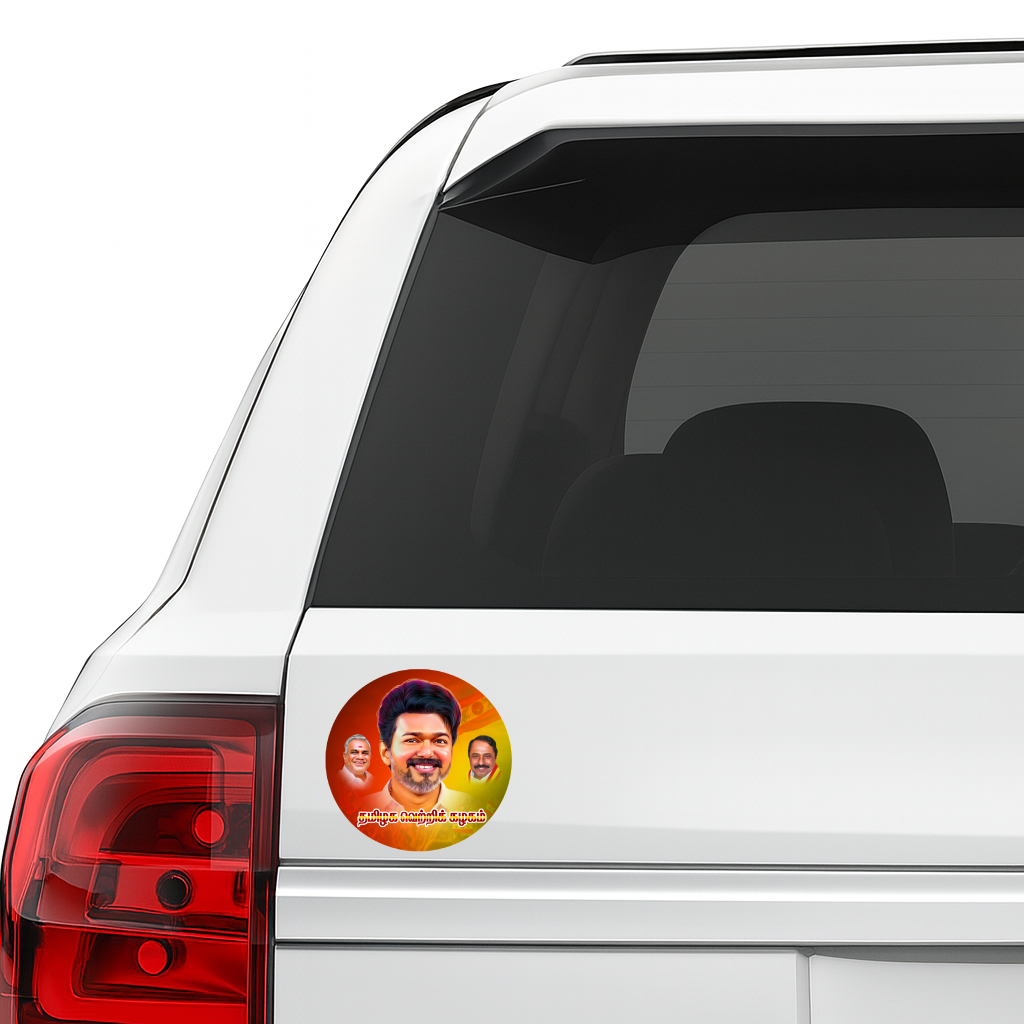 Smeeps Vijay TVK Circular Car Sticker – 10.16 × 10.16 cm (4 × 4 Inch) Premium Vinyl Decal | Tamilaga Vettri Kazhagam Theme | Waterproof UV Resistant Wash Proof | Pack of 1