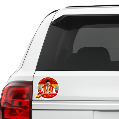 Smeeps Vijay TVK Circular Car Sticker – 10.42 × 10.42 cm (4.1 × 4.1 Inch) Premium Vinyl Decal | Tamilaga Vettri Kazhagam Theme | Waterproof UV Resistant Wash Proof | Pack of 1