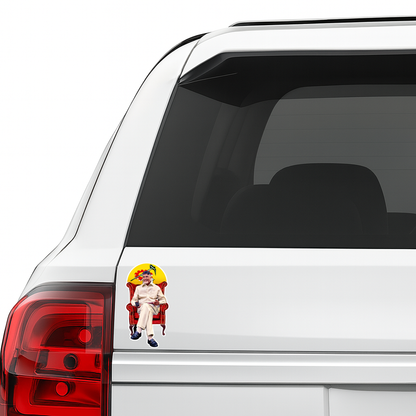 Smeeps N. Chandrababu Naidu Chair Pose Vinyl Sticker – 12.2 × 6.35 cm (4.8 × 2.5 Inch) Political Leader Die-Cut Car Sticker | Waterproof UV Resistant Wash Proof | Pack of 1