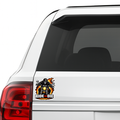 Smeeps Ride Or Die Biker Vinyl Sticker – 10.16 × 9.15 cm (4 × 3.6 Inch) Waterproof Motorcycle Decal | Skull Rider Graphic Sticker | UV Resistant Wash Proof | Pack of 1