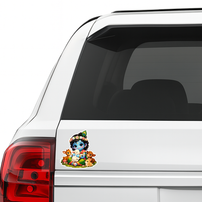 Smeeps Cute Baby Krishna Vinyl Sticker – 11.69 × 11.43 cm (4.6 × 4.5 Inch) Waterproof Bal Krishna Cartoon Sticker | UV Resistant Devotional Decal for Car, Bike, Laptop & Wall | Pack of 1
