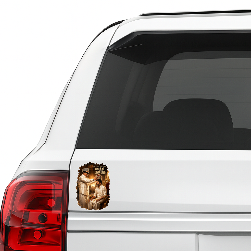 Thalapathy Vijay “Vetri Namadhe” Die-Cut Sticker – 10.67 × 7.62 cm (4.2 × 3 Inch) Waterproof UV Resistant Vinyl Car & Bike Sticker for Car, Helmet, Laptop & Rear Glass | Premium Tamil Political Fan Art Decal Pack of 1