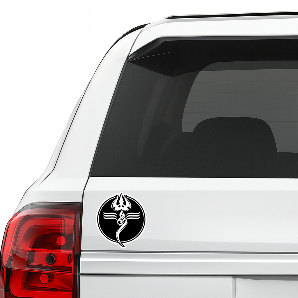 Smeeps Mahadev Trishul Symbol Vinyl Sticker – 11.43 × 10.16 cm (4.5 × 4 Inch) Waterproof Bike & Car Decal | Shiva Logo Design | UV Resistant Wash Proof | Pack of 1