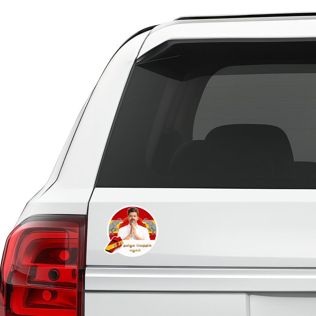 Smeeps Vijay Namaste Circular Car Sticker – 11.18 × 11.18 cm (4.4 × 4.4 Inch) Premium Vinyl Decal | Tamilaga Vettri Kazhagam (TVK) Theme | Waterproof UV Resistant Wash Proof | Pack of 1
