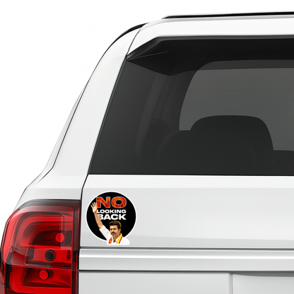Smeeps Vijay “No Looking Back” Circular Car Sticker – 10.67 × 10.67 cm (4.2 × 4.2 Inch) Premium Vinyl Decal | Bold Motivational Fan Design | Waterproof UV Resistant Wash Proof | Pack of 1