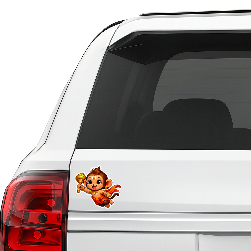 Smeeps Cute Bal Hanuman Vinyl Sticker – 10.16 × 9.40 cm (4 × 3.7 Inch) Waterproof Baby Hanuman Cartoon Car & Bike Sticker | UV Resistant | Wash Proof | Pack of 1