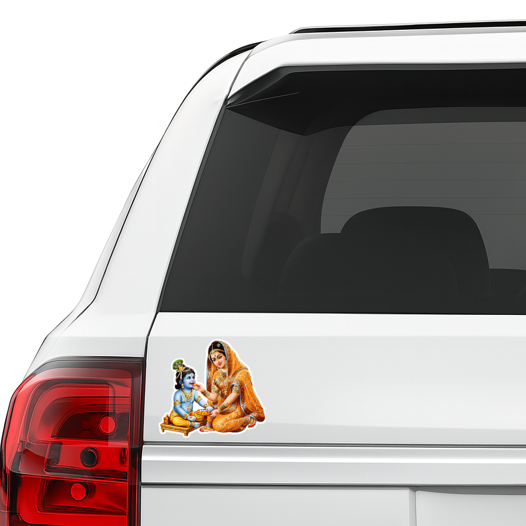 Smeeps Radha Krishna Mother Love Vinyl Sticker – 11.43 × 11.43 cm (4.5 × 4.5 Inch) Waterproof Krishna Devotional Sticker | UV Resistant Spiritual Decal for Car, Bike, Laptop & Wall | Pack of 1