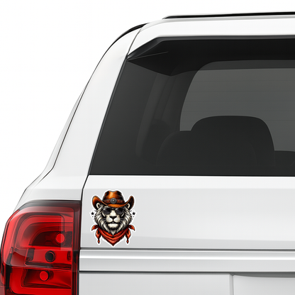 Smeeps Cowboy Lion Vinyl Sticker – 10.16 × 8.13 cm (4 × 3.2 Inch) Waterproof Lion Head Decal with Sunglasses & Cowboy Hat | Premium UV Resistant Sticker for Car, Bike, Laptop & Helmet | Pack of 1