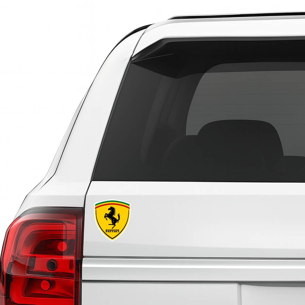 Smeeps Ferrari Shield Vinyl Sticker – 11.43 × 10.16 cm (4.5 × 4 Inch) Waterproof Sports Car Logo Decal | Premium UV Resistant Sticker for Car, Bike, Laptop & Helmet | Pack of 1