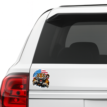 Smeeps Angry Tiger USA Flag Vinyl Sticker – 10.16 × 9.15 cm (4 × 3.6 Inch) Waterproof Tiger Bike Decal for Helmet, Motorcycle, Car & Laptop | American Flag Animal Design | Pack of 1