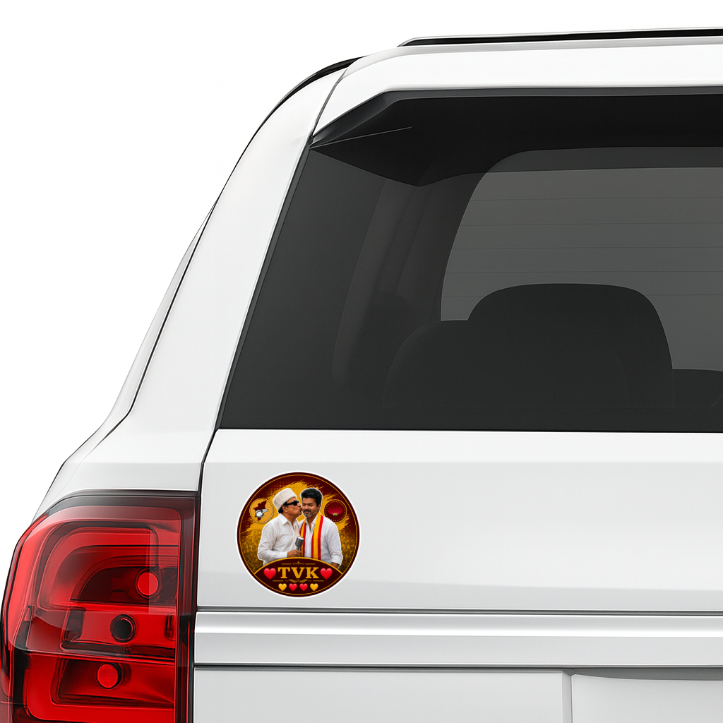 Thalapathy Vijay TVK Round Sticker – 10.16 × 10.16 cm (4 × 4 Inch) Waterproof UV Resistant Vinyl Car & Bike Sticker for Car, Helmet, Laptop & Rear Glass | Premium Tamil Political Fan Art Decal Pack of 1
