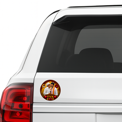 Thalapathy Vijay TVK Round Sticker – 10.16 × 10.16 cm (4 × 4 Inch) Waterproof UV Resistant Vinyl Car & Bike Sticker for Car, Helmet, Laptop & Rear Glass | Premium Tamil Political Fan Art Decal Pack of 1