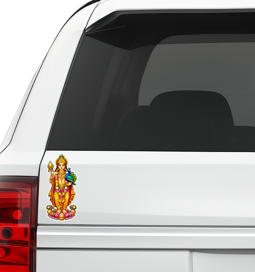 Smeeps Lord Murugan Wall Sticker – 13.97 × 6.60 cm (5.5 × 2.6 Inch) Hindu Religious Vinyl Decal for Door & Wall | Waterproof UV Resistant Spiritual Home Décor Sticker