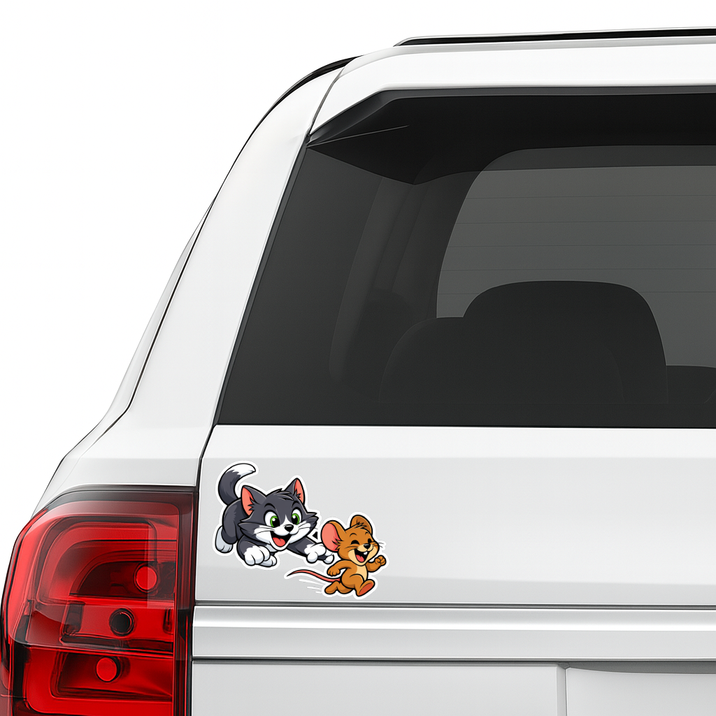 Smeeps Tom and Jerry Cartoon Sticker – 10.16 × 7.88 cm (4 × 3.1 Inch) Waterproof Vinyl Car & Laptop Sticker | Cute Cartoon Decal | UV Resistant | Pack of 1