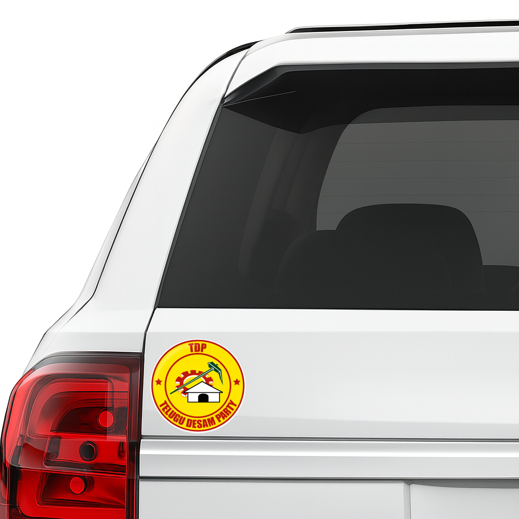 Smeeps TDP Telugu Desam Party Symbol Round Vinyl Sticker – 10.16 × 10.16 cm (4 × 4 Inch) Political Car Bike Helmet Sticker | Waterproof UV Resistant Wash Proof | Pack of 1
