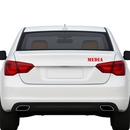 Smeeps MEDIA Car Sticker – 13.65 x 3 cm Bold Red Text | Waterproof & UV-Resistant Vinyl Decal for Cars, Bikes & Press Vehicles