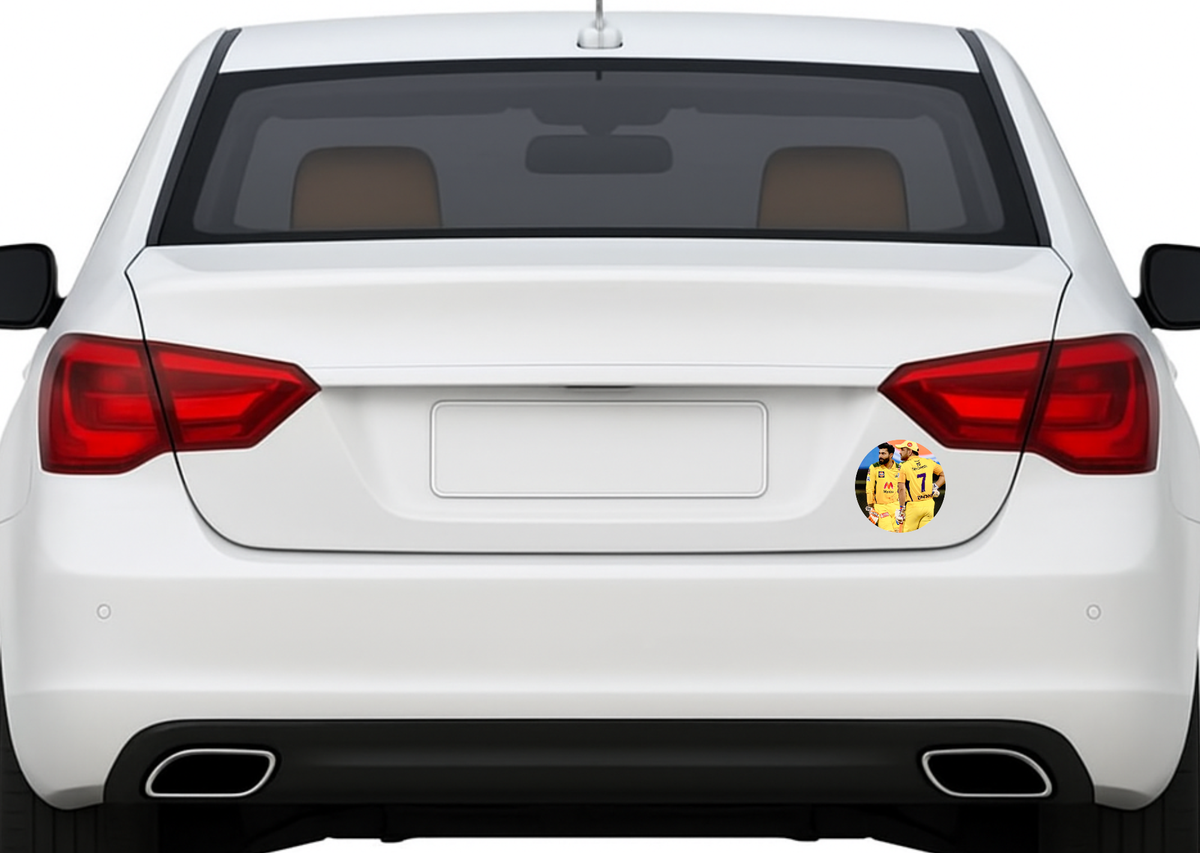 Smeeps MS Dhoni & Ravindra Jadeja CSK Duo Sticker – 10.16 cm (4 Inch) Round Car & Bike Vinyl Decal | Chennai Super Kings Legends Design | Waterproof UV Resistant