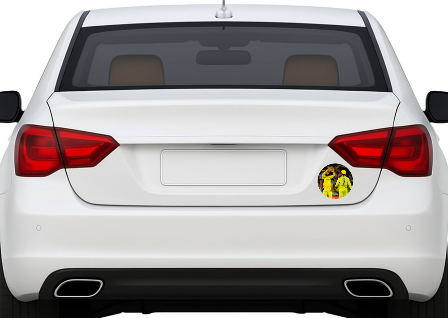 Smeeps Ravindra Jadeja & MS Dhoni CSK Sticker – 10.16 × 10.16 cm  Round Car & Bike Vinyl Decal | Chennai Super Kings Duo Celebration Design | Waterproof UV Resistant