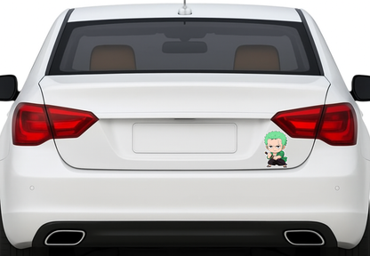 Smeeps Zoro Chibi Sticker – 11.43 x 7.62 cm Sword Pose Anime Car & Bike Decal | Waterproof & UV Resistant Vinyl