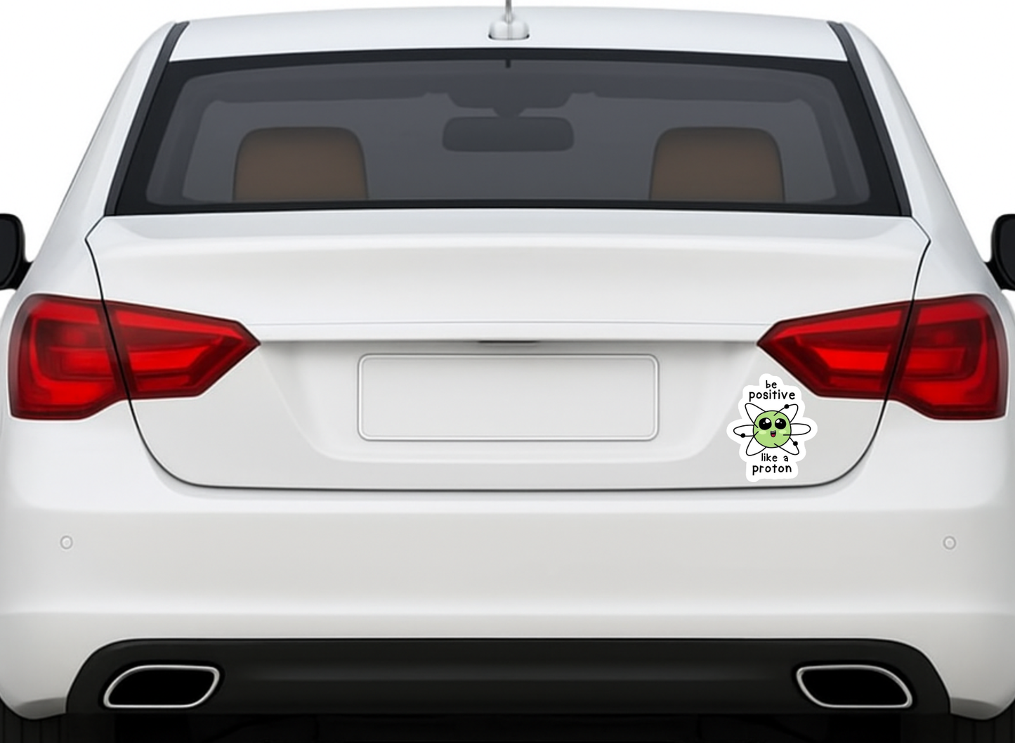 Smeeps “Be Positive Like a Proton” Sticker – 8.39 x 10.16 cm Cute Science Quote Vinyl Decal | Chemistry-Themed Motivational Sticker | Waterproof & UV-Resistant Car & Bike Decal