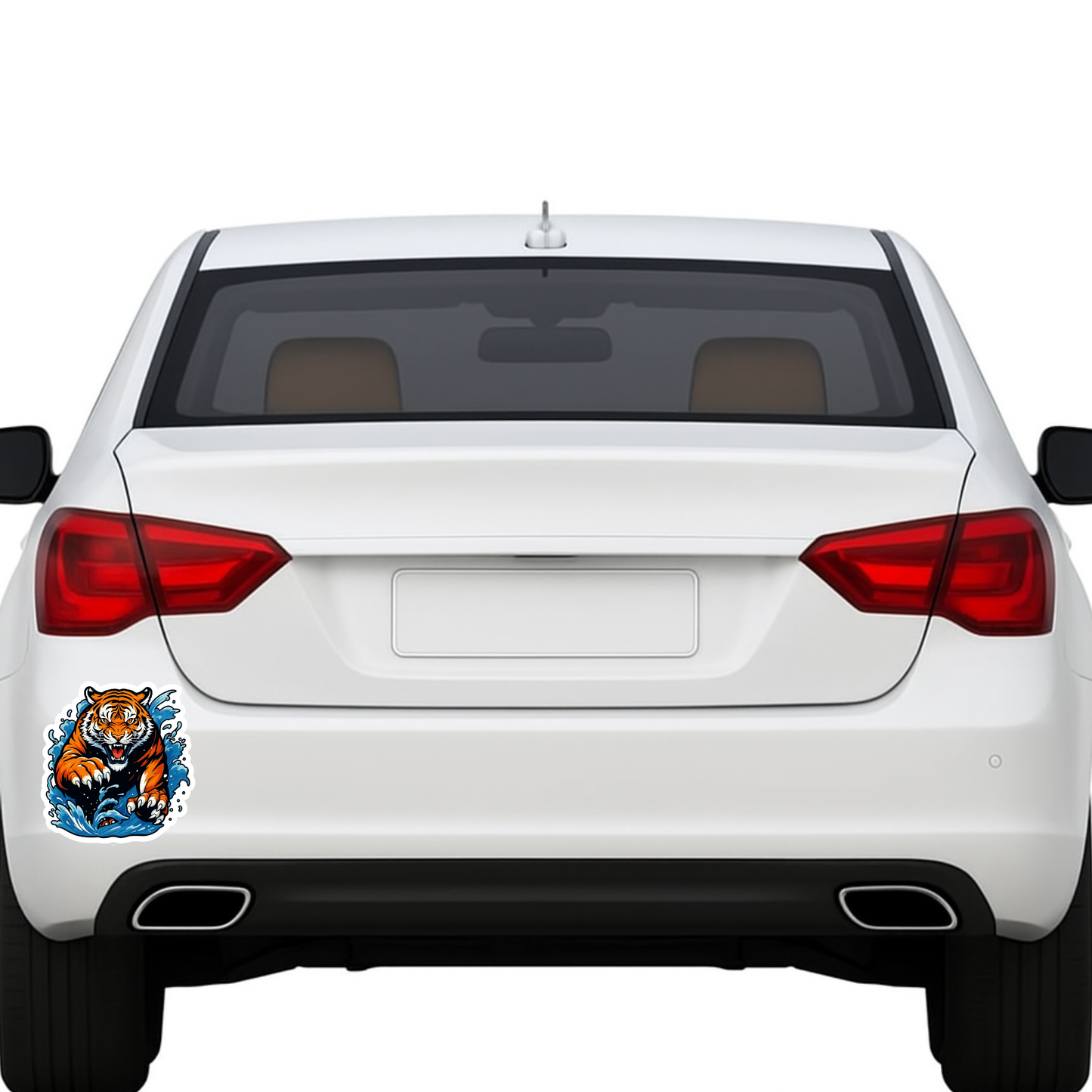 Smeeps Fierce Tiger Sticker – 13.97 x 13.21 cm Car & Bike Vinyl Decal | Powerful Attack Pose with Blue Water Splash | Waterproof & Durable