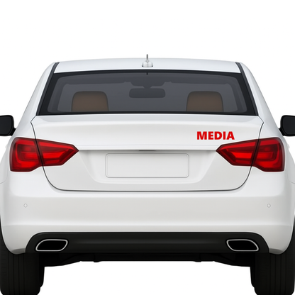 Smeeps MEDIA Sticker – 14.5 x 3 cm Car Rear Glass Vinyl Decal | Bold Red Text | Waterproof & UV-Resistant