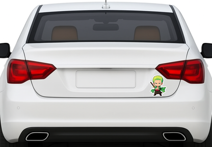Smeeps Zoro Chibi Sticker – 10.16 x 7.88 cm Samurai Anime Vinyl Decal | Waterproof & UV-Resistant | Car, Bike, Laptop Sticker