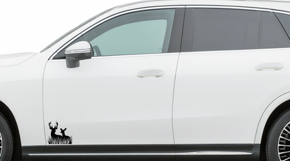 Smeeps Deer Couple in Grass Sticker – 10.16 x 10.93 cm Car & Bike Vinyl Decal | Wildlife Silhouette Design | Waterproof & Durable