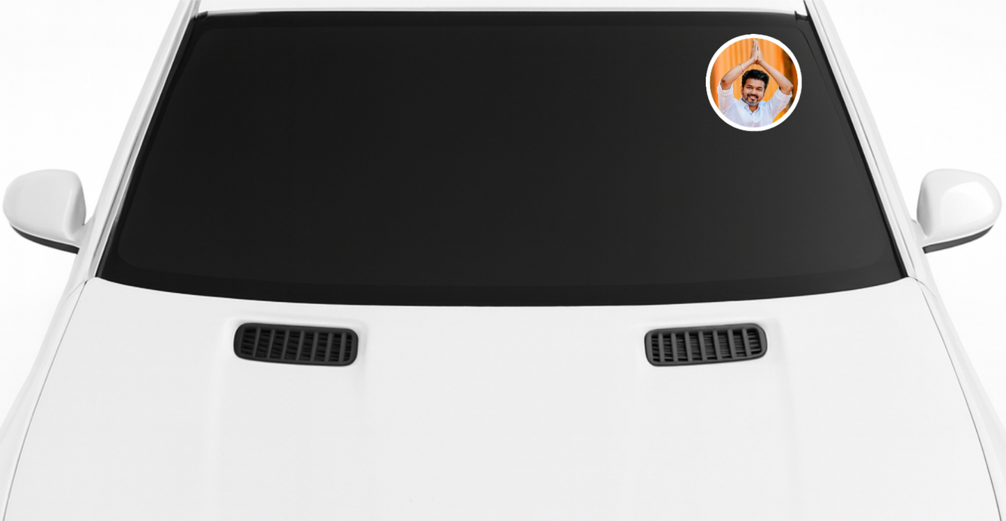 Smeeps Vijay Greeting Pose Sticker – 11.43 x 11.43 cm Round Vinyl Decal | Greeting Pose Design | Waterproof & Durable