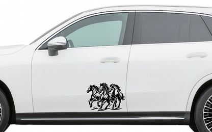 Smeeps Running Horses Sticker – 7.62 x 10.16 cm Car & Bike Vinyl Decal | Triple Horse Silhouette Design | Waterproof & Durable