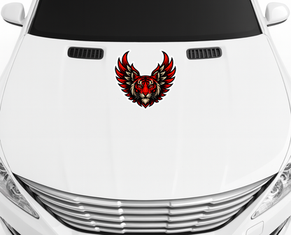 Smeeps Winged Tiger Sticker – 13.97 x 14.74 cm Car & Bike Vinyl Decal | Majestic Red Tiger Head with Wings | Waterproof & Durable Design