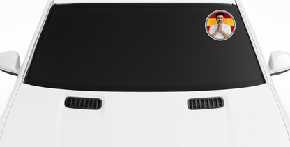 Smeeps TVK Leader Greetings Sticker – 11.43 x 11.43 cm Round Vinyl Decal | Greeting Pose with Red–Yellow Background | Waterproof & Durable