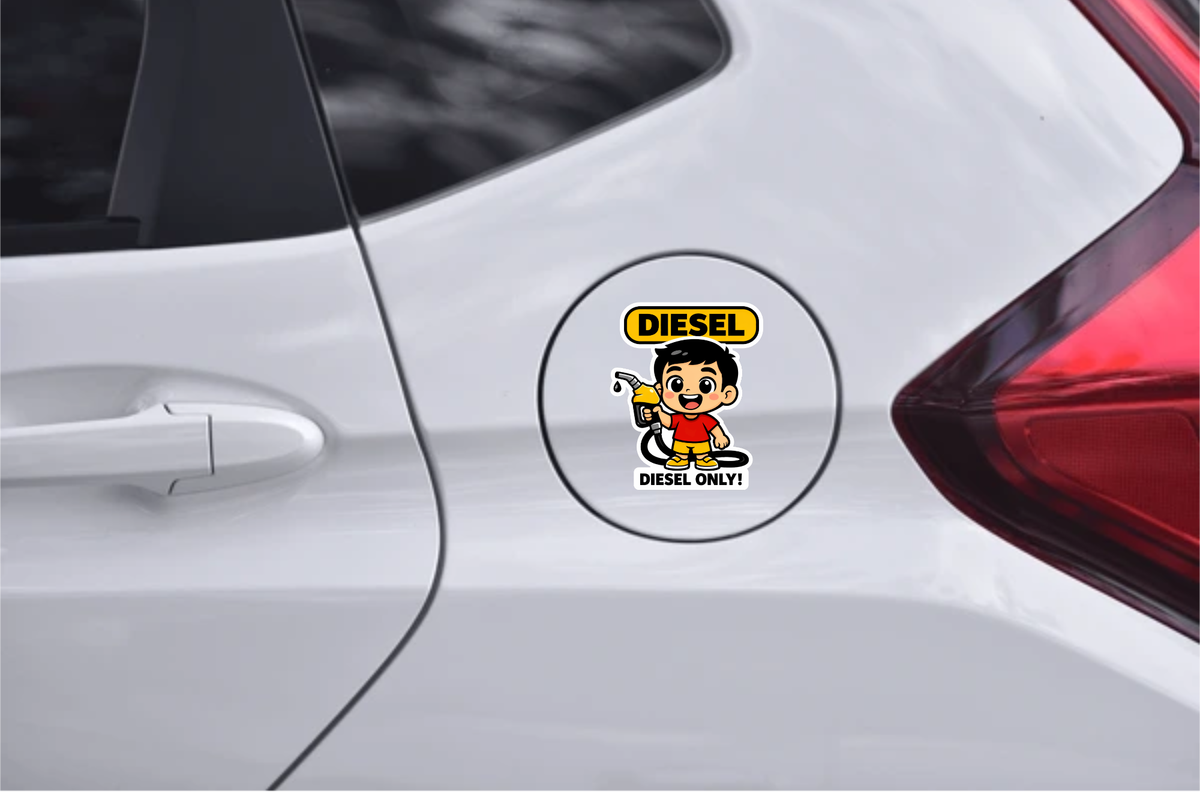 Smeeps Diesel Only Cartoon Fuel Sticker – 10.16 × 8.13 cm (4 × 3.2 Inch) Waterproof Vinyl Fuel Lid Sticker for Diesel Cars | UV Resistant | Wash Proof | Pack of 1