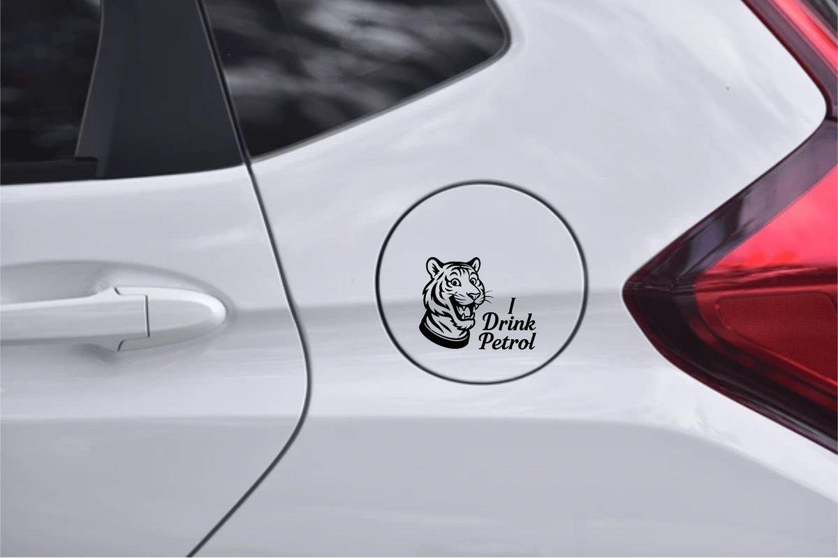 Smeeps I Drink Petrol Tiger Sticker – 10.16 x 7.88 cm Car & Bike Fuel Indicator Decal | Waterproof & UV-Resistant Vinyl