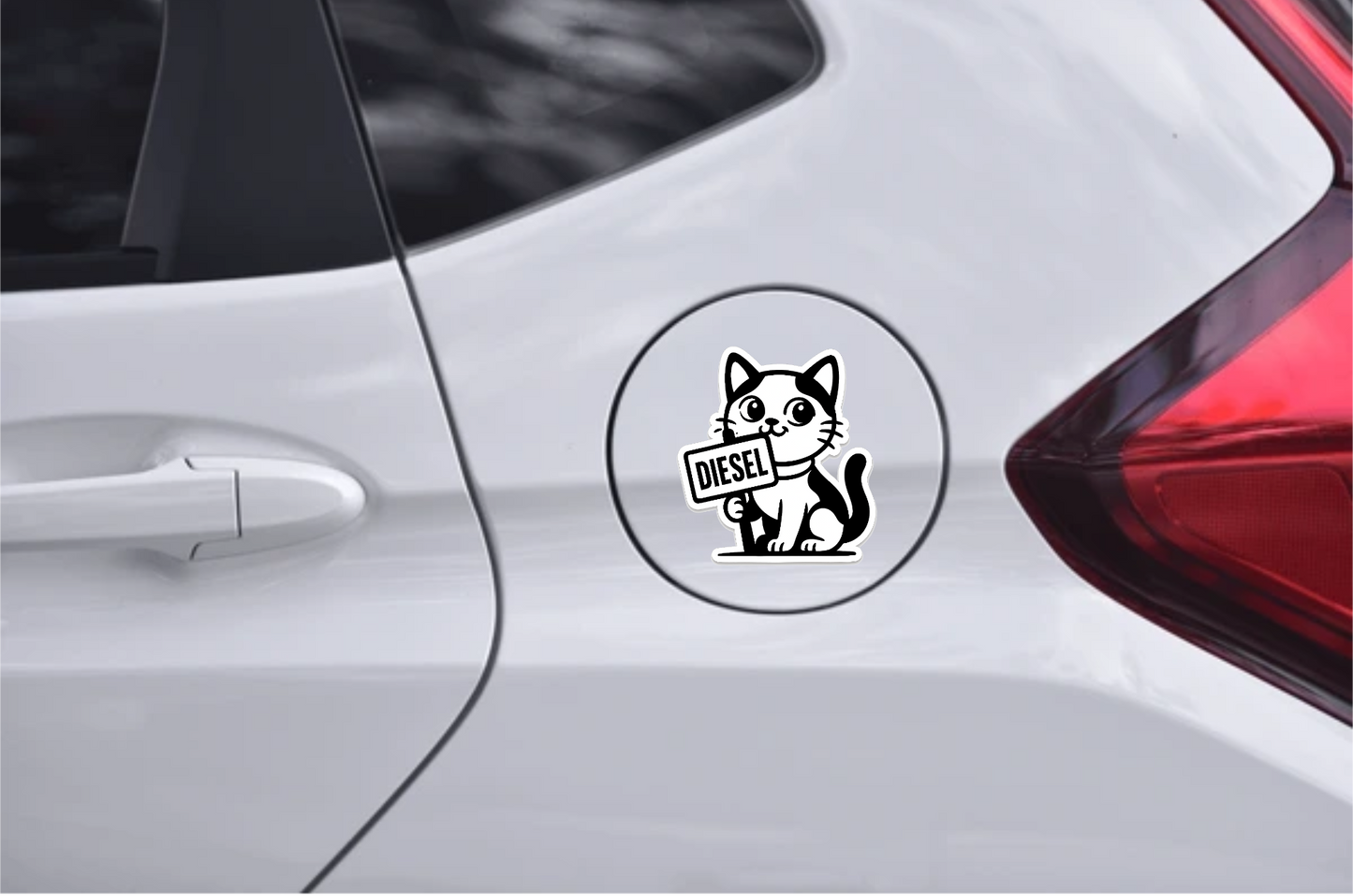Smeeps Diesel Cat Sticker – 10.16 x 9.4 cm Cute Cartoon Kitty Fuel Type Car & Bike Vinyl Decal | Waterproof | Clear Diesel Identification