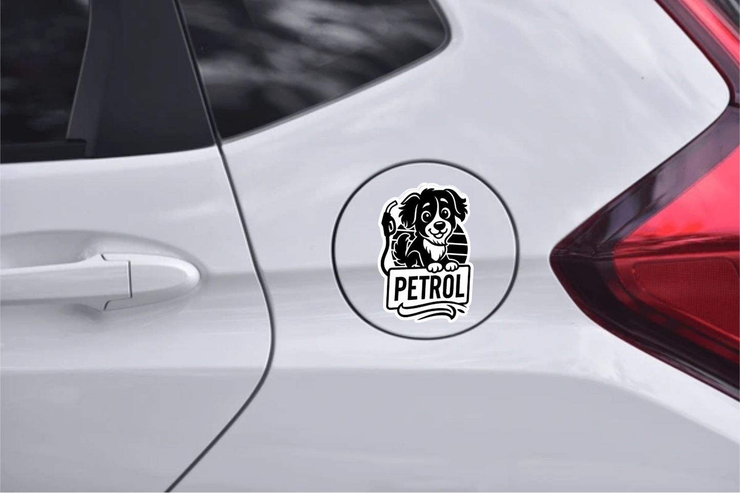 Smeeps Petrol Sticker – 9 x 7.7 cm Cute Dog Fuel Pump Theme Car & Bike Decal | Waterproof & Durable Vinyl Label