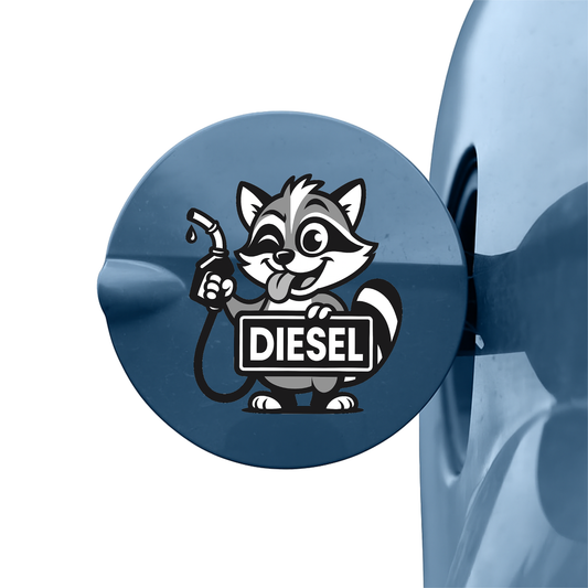 Smeeps Diesel Raccoon Sticker – 9 x 7.7 cm Car & Bike Fuel Indicator Vinyl Decal | Cute Cartoon Design | Waterproof & Durable
