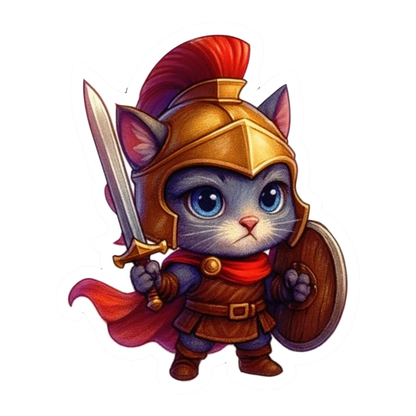 Smeeps Warrior Cat Sticker – 10.16 x 8.13 cm Cute Knight Cat Vinyl Decal | Car, Bike, Laptop Sticker | Waterproof & UV Resistant