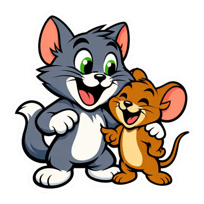 Smeeps Tom and Jerry Friendship Sticker – 10.16 × 9.15 cm (4 × 3.6 Inch) Waterproof Vinyl Cartoon Sticker for Car, Bike, Laptop & Helmet | UV Resistant | Pack of 1