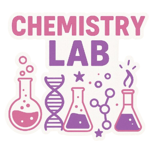 Smeeps Chemistry Lab Sticker – 10.16 x 11.18 cm Pink & Purple Science Theme Vinyl Decal | Beakers, DNA & Molecule Design | Waterproof & UV-Resistant