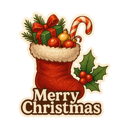 Smeeps Merry Christmas Sticker – Festive Stocking Gift Design | 10.16 x 9.66 cm Vinyl Decal | Holiday Decoration, Waterproof & Durable