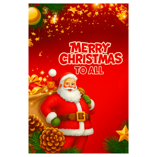 Smeeps Merry Christmas To All Wall Poster – Festive Santa & Gift Sack Artwork | Premium Christmas Decoration Print | 30.48 x 45.72 cm Holiday Wall Art