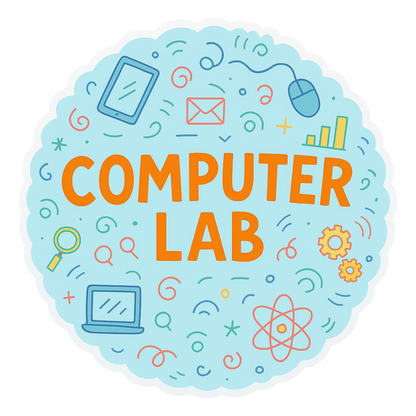 Smeeps Computer Lab Sticker – 11.43 cm Round Tech Theme Label | Colorful Coding & Digital Elements | Waterproof & UV-Resistant Vinyl