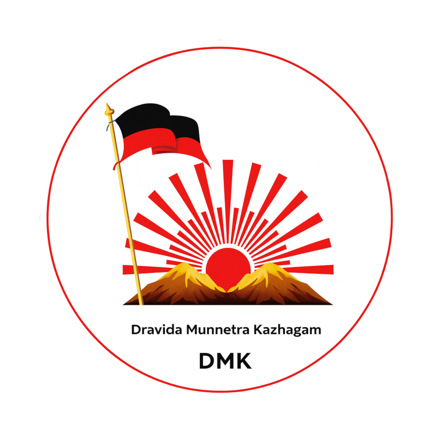Smeeps DMK Logo Sticker – 10.16 cm Round Vinyl Decal | Dravida Munnetra Kazhagam Emblem | Waterproof & UV Resistant Car/Bike Sticker