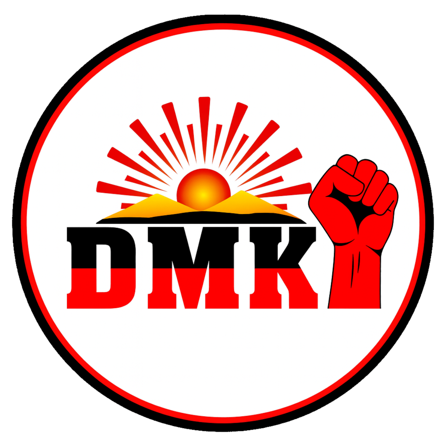 Smeeps DMK Party Sticker – Rising Sun Symbol with Red Fist | 10.16 cm Premium Vinyl | Waterproof & UV Resistant Political Car/Bike Decal