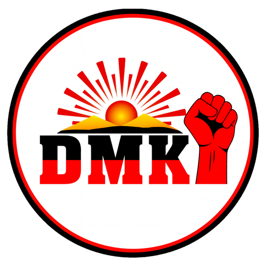 Smeeps DMK Party Sticker – Rising Sun Symbol with Red Fist | 10.16 cm Premium Vinyl | Waterproof & UV Resistant Political Car/Bike Decal