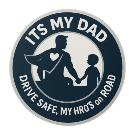 Smeeps “It’s My Dad” Drive Safe Sticker – 13.97 cm Round | Hero Dad & Kid Design | Waterproof Car Safety Sign